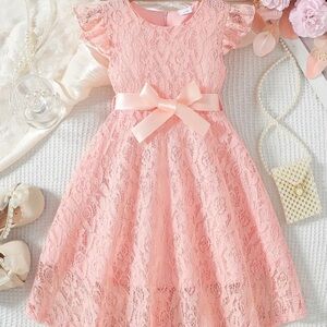 Elegant Handmade Pink Lace Kids Dress with Bow